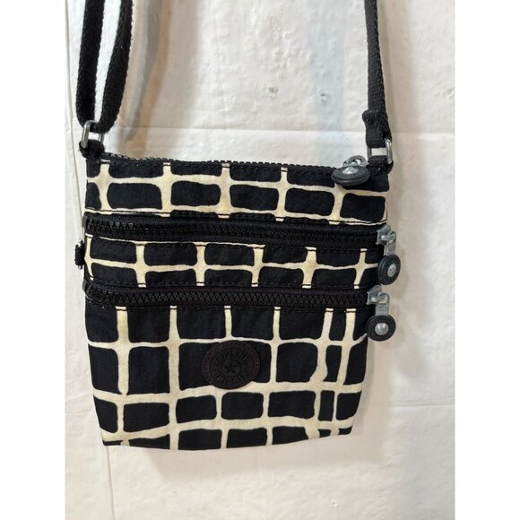 Kipling Handbags - Kipling Keiko Nylon Black & White Geo Print Crossbody Mini Bag 3 Zip